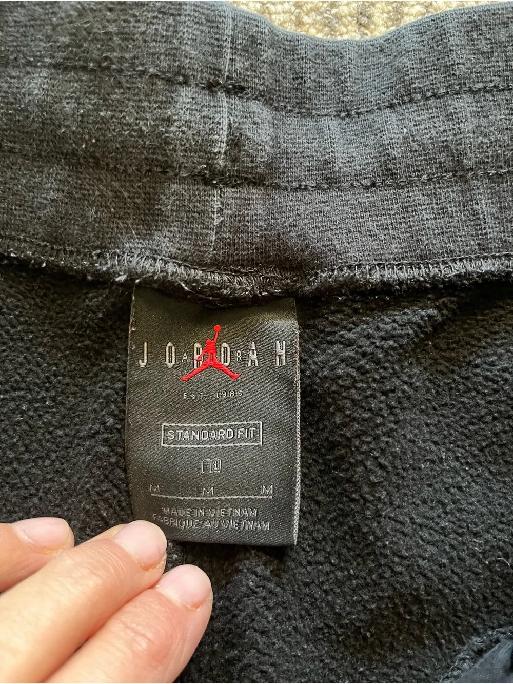 Air Jordan flight fleece pants, sweats joggers black with “flight” patch on leg